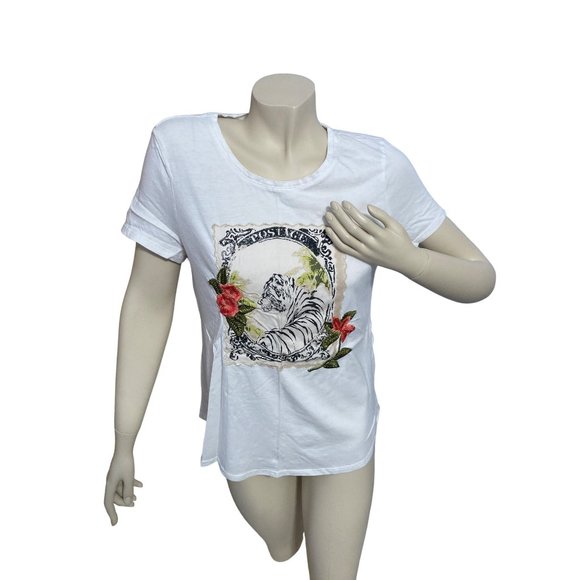 Chico’s size 0 us Small tiger postage tee shirt - Picture 1 of 7